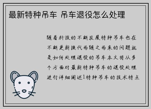 最新特种吊车 吊车退役怎么处理