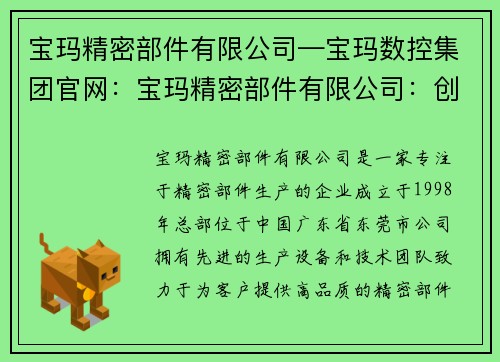 宝玛精密部件有限公司—宝玛数控集团官网：宝玛精密部件有限公司：创新引领，品质卓越